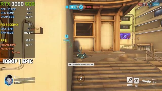 Overwatch 2 : RTX 3060 Laptop + Ryzen 9 5900HX - 1080p Epic Settings смотреть онлайн
