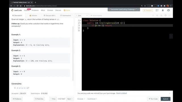 LeetCode in Java - Factorial Trailing Zeroes смотреть онлайн
