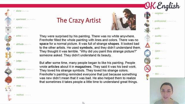 The Crazy Artist - intermediate text 6 - английский текст с переводом среднего уровня смотреть онлайн