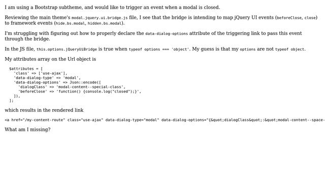 Drupal: How do I use Bootstrap theme's modal.jquery.ui.bridge's mapped events? смотреть онлайн