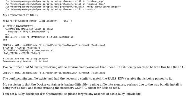 Rails app works in ElasticBeanstalk but not in Docker Passenger container смотреть онлайн