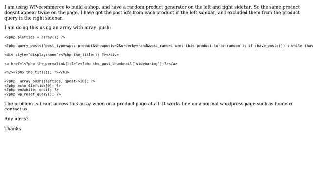 Wordpress: Arrays not working on a WP-Ecommerce product page смотреть онлайн