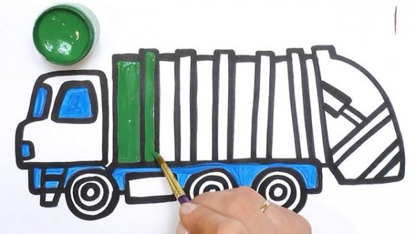 Как нарисовать и раскрасить МУСОРОВОЗ / мультик раскраска ГРУЗОВИК / Раскраски Малышам