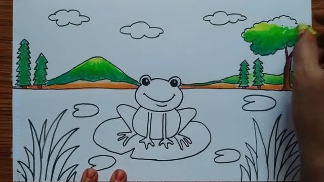How to draw frog on lily pad scenery смотреть онлайн