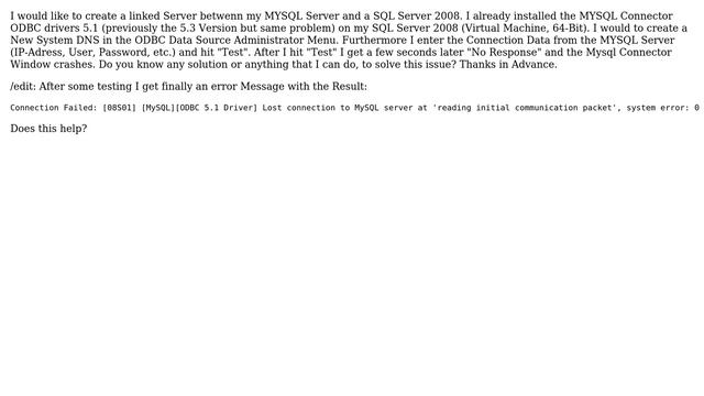 Mysql Connector crash on SQL Server 2008 смотреть онлайн