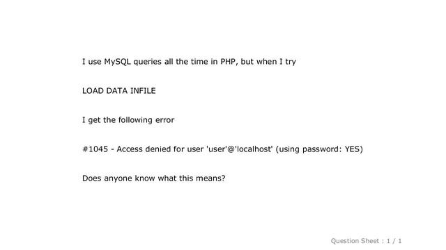 MySQL : access denied for load data infile in MySQL смотреть онлайн
