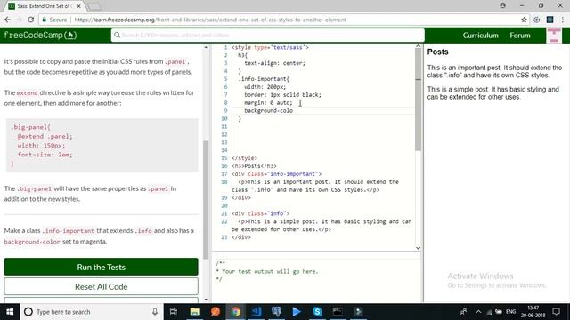 freecodecamp-Sass Extend One Set of CSS Styles to Another Element-solution смотреть онлайн