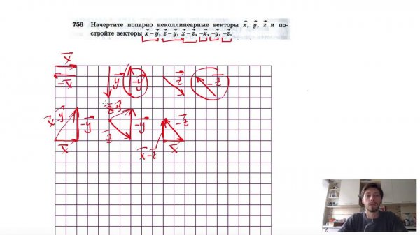 №756. Начертите попарно неколлинеарные векторы х , у , z и постройте векторы