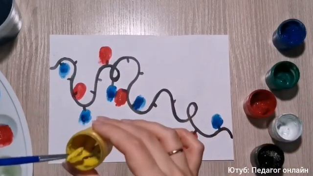 Рисуем новогоднюю гирлянду пальчиками. Рисование для детей. How to draw. For kids. Christmas garlan смотреть онлайн