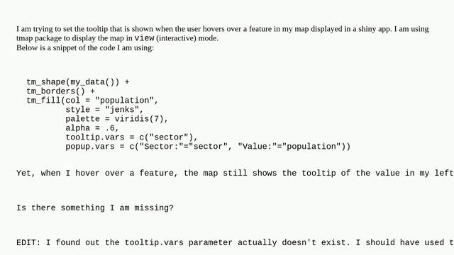 Gis: Using tmap r package to plot a map in a shiny app, the tooltip remains the value in the left.. смотреть онлайн