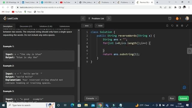Leetcode 151 || Reverse words in a string || Java Code || Hindi смотреть онлайн