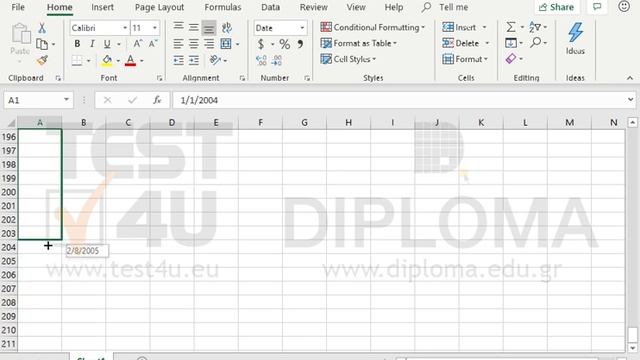 Using the pattern of the cell range A1:A2 reproduce the dates displayed up to the date 1/1/2005. смотреть онлайн