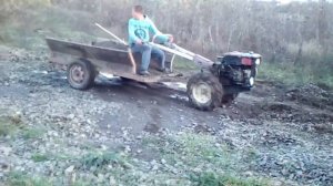 На груженом мотоблоке в горку часть 2