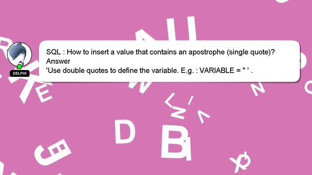 SQL : How to insert a value that contains an apostrophe (single quote)? смотреть онлайн