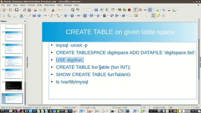 CREATE TABLE on given table space - MySQL Database Practices смотреть онлайн