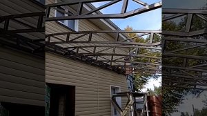 Навес односкатный из профильной трубы. Размер навеса 5х10м