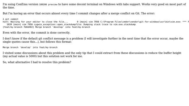 Unix & Linux: ConEmu error when trying to git commit a merge after conflict смотреть онлайн