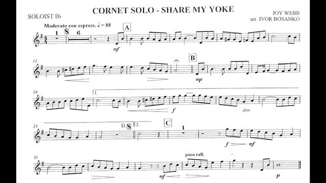Share My Yoke - Cornet Solo with Piano Accompaniment, Play along, Backing track PDF SCORES смотреть онлайн
