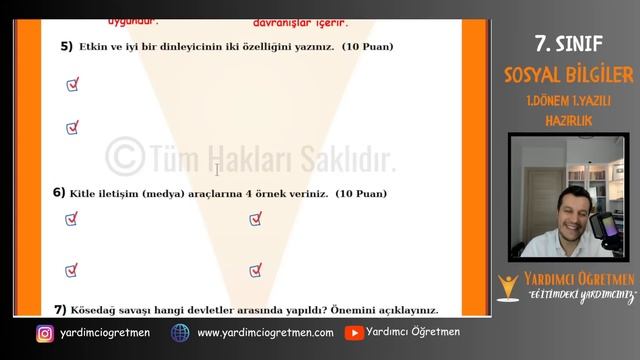 7. Sınıf Sosyal Bilgiler 1. Dönem 1. Yazılı Hazırlık (AÇIK UÇLU SORULAR) - Yardımcı Öğretmen смотреть онлайн