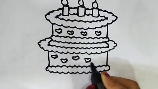Birthday cake drawing, coloring and painting | Let's drawing some cute things ,130| смотреть онлайн