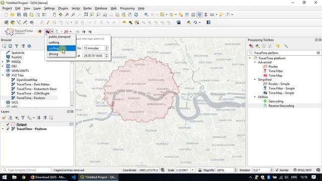 How to make isochrones on QGIS using TravelTime (1/3) смотреть онлайн