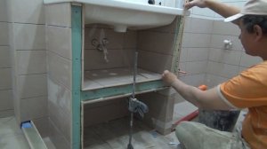 СамодеЛьная Тумба под Раковину из Плитки и гипсокартона в ванную комнату