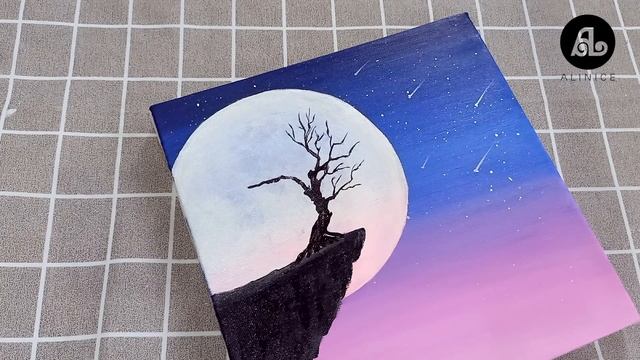 Vẽ đêm trăng - Moonlight night painting | Acrylic painting | AliNice Channel смотреть онлайн