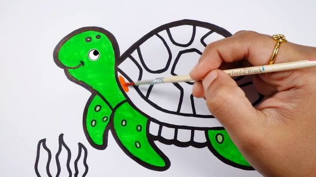 How to draw Cute Turtle drawing for kids | Easy step by step Sea Animals, tortoise painting смотреть онлайн