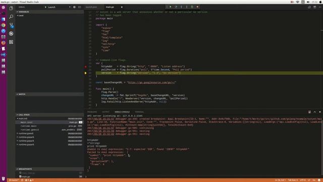 Debug with golang with dlv смотреть онлайн