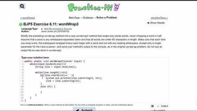 Java Practice It || 6.11 wordWrap3 || file processing, nested while loop, .subString(), .charAt() смотреть онлайн