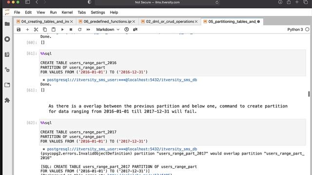 Mastering SQL - Postgresql - Partitioning Tables and Indexes - Managing Partitions - Range смотреть онлайн