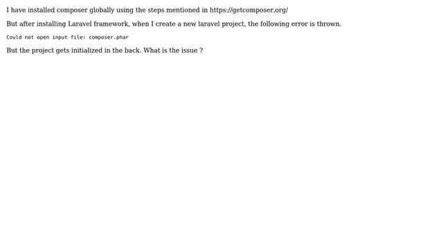 Could not open input file: composer.phar while new laravel project is created смотреть онлайн
