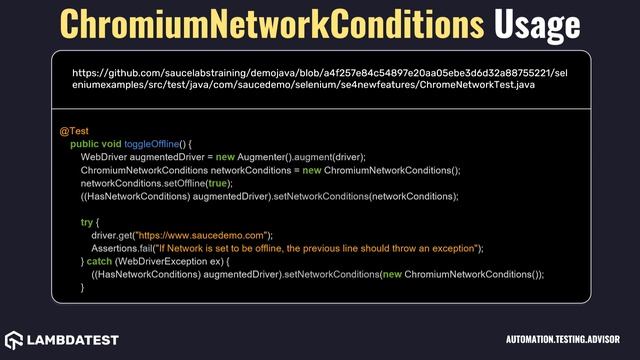 org openqa selenium chromium ChromiumNetworkConditions with example смотреть онлайн