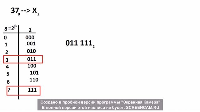 Перевод числа из восьмеричной системы счисления в двоичную. Информатика. смотреть онлайн