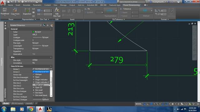 AutoCAD editing arrowhead type, Dimension text style and color смотреть онлайн