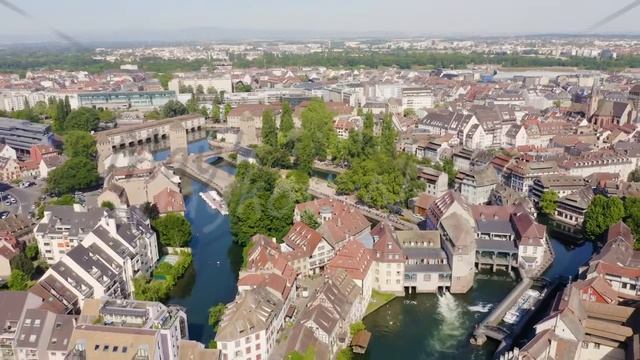 Strasbourg, France. Quarter Petite France, Vauban Dam, Aerial View смотреть онлайн