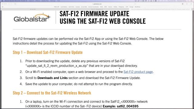 Globalstar Sat-FI2 Firmware Update 1.5.8