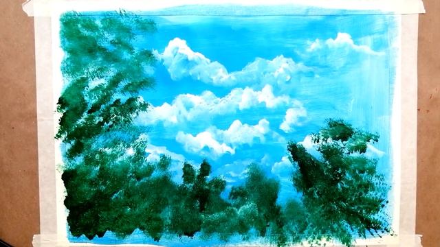 Как нарисовать ЛЕС И ОБЛАКА акрилом | Простой лесной пейзаж | Урок рисования для начинающих смотреть онлайн