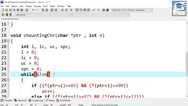 Counting Characters in Character Array | C Language LECTURE – 88 | смотреть онлайн