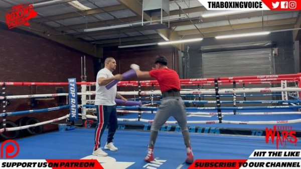 EMILIANO VARGAS EXHIBITING LIGHTNING QUICK COMBINATIONS IN CAMP AT THE TOP RANK GYM IN LAS VEGAS