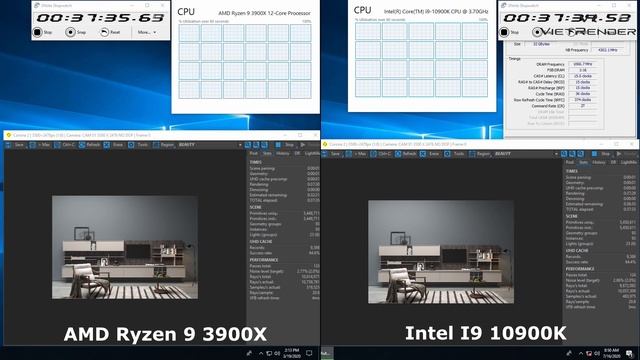 Corona 2.0 Render Time Exterior Intel Core I9 10900K vs AMD Ryzen 9 3900X смотреть онлайн