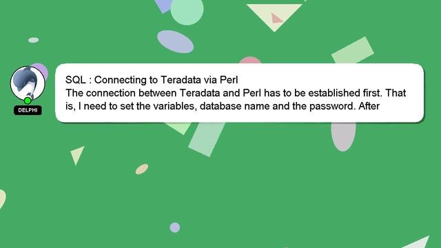 SQL : Connecting to Teradata via Perl смотреть онлайн