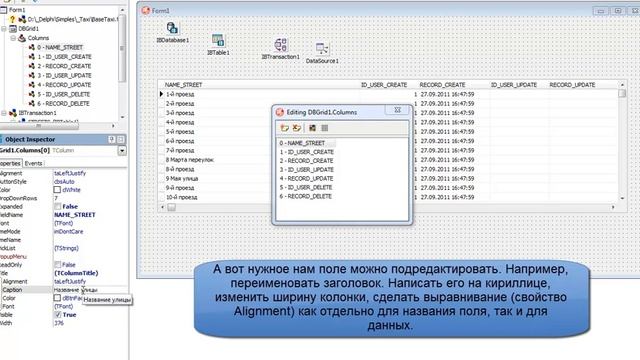 Delphi. Работа с полями в TDBGrid смотреть онлайн