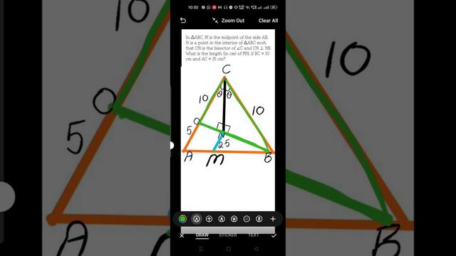 In triangle ABC, M is the midpoint of the side AB. N is a point in the interior if BC = 10, AC = 15 смотреть онлайн