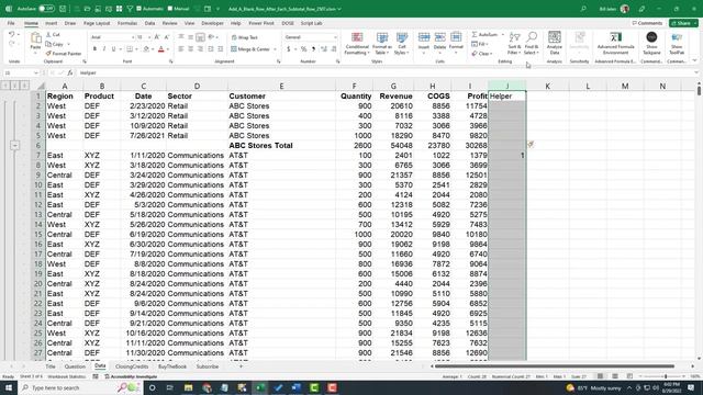 Excel - Add A Blank Row After Each Subtotal Row - Episode 2507 смотреть онлайн