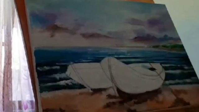 Sea and boats acrylic painting. Акриловая картина море и лодки смотреть онлайн