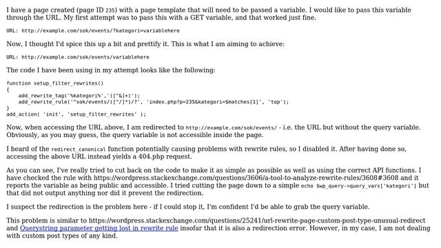 Wordpress: Prettified page URL w/ query var redirects to prettified page URL w/o query var смотреть онлайн
