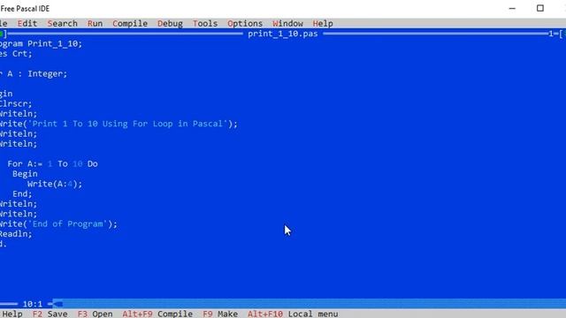 Print 1 To 10 Using For Loop in Pascal смотреть онлайн
