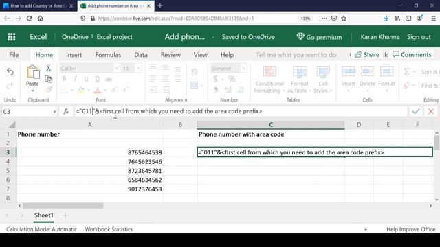 How to add Country or Area Code to a Phone Number List in Excel смотреть онлайн