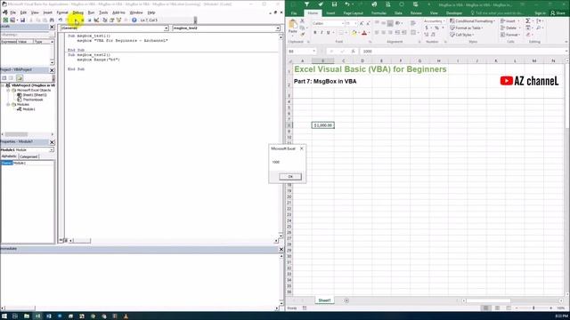 Excel Visual Basic (VBA) for Beginners - Part 8: MsgBox in VBA - AzchanneL смотреть онлайн